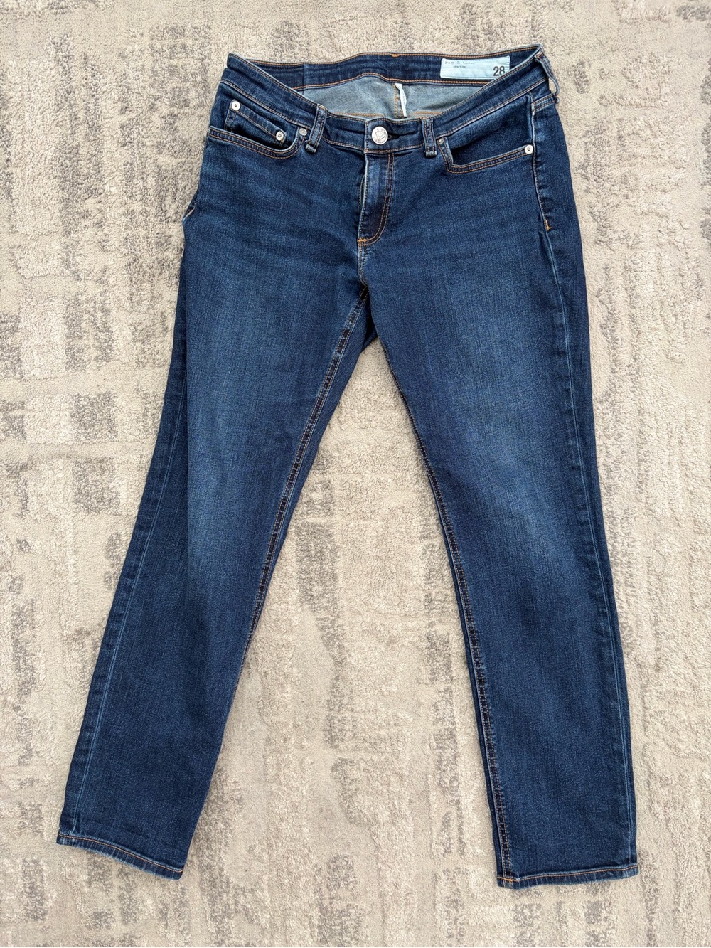 rag & bone Women’s Dark Indigo Skinny Jeans with Contrast Stitching
